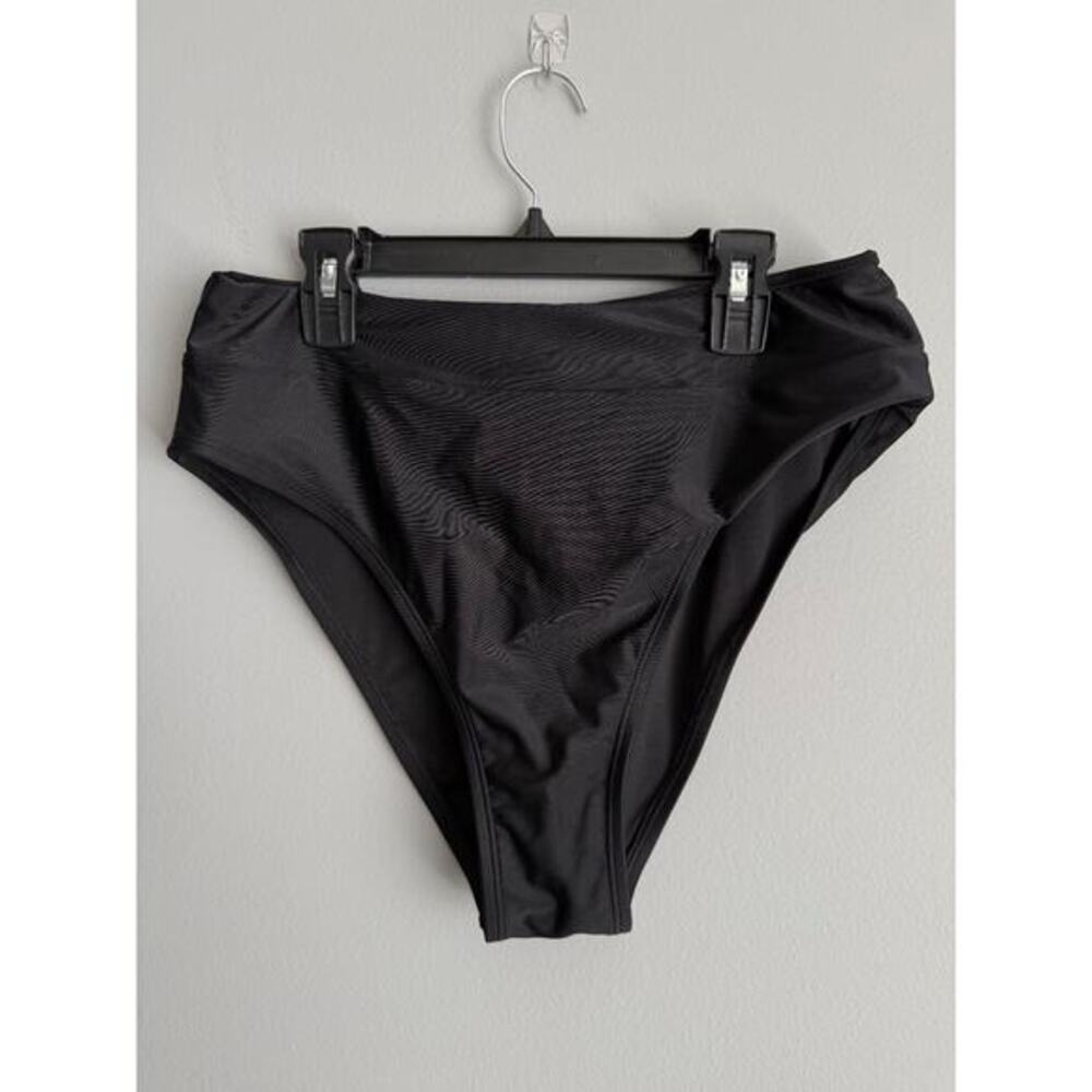 NWT Cupshe Bikini Bottoms Size L Black High Waist Cheeky Ruched Sides Lined